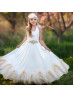 Halter Neck Ivory Floor Length Boho Beach Flower Girl Dress